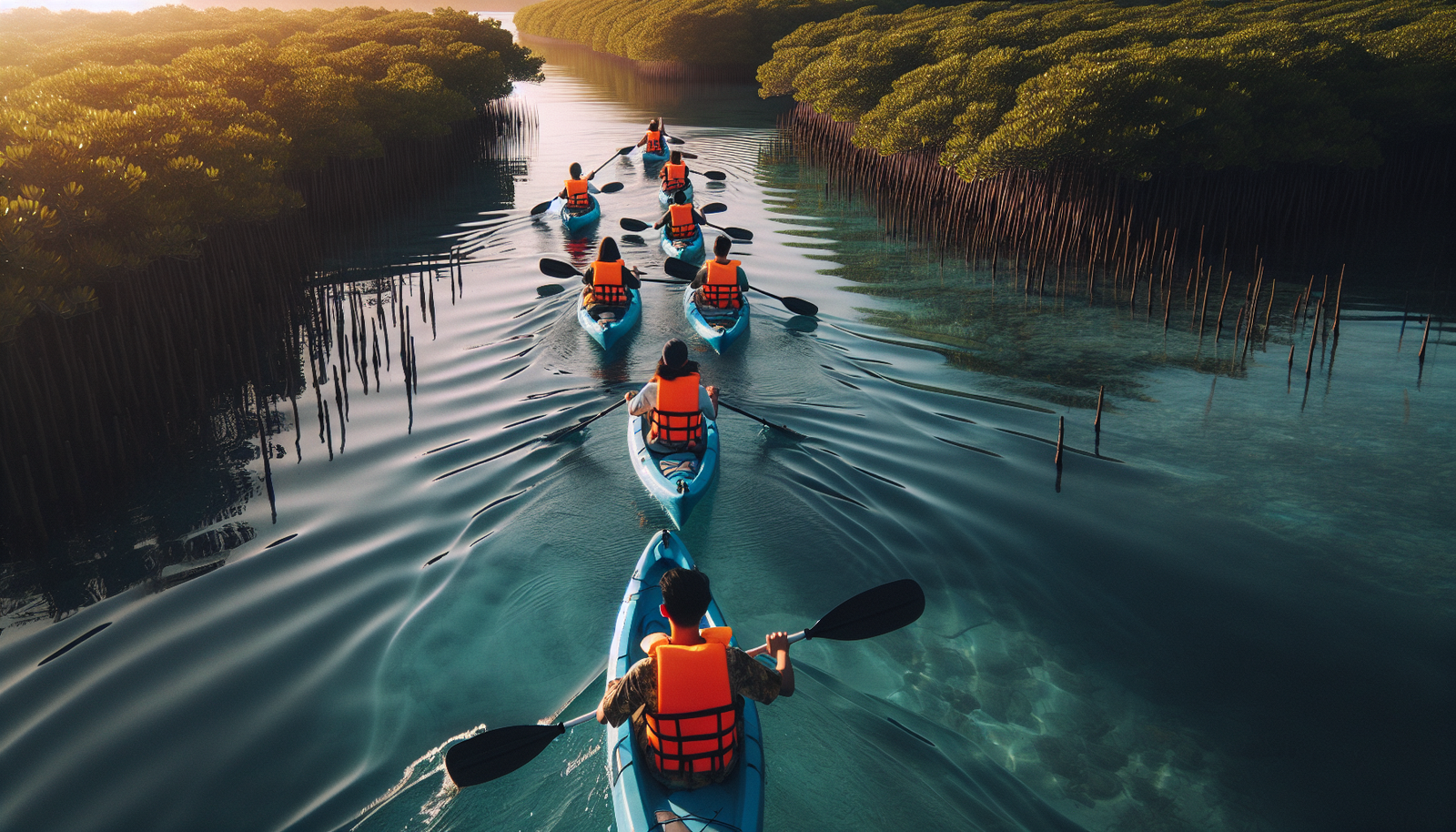 Responsible kayakers observing the mangrove ecosystem from a distance